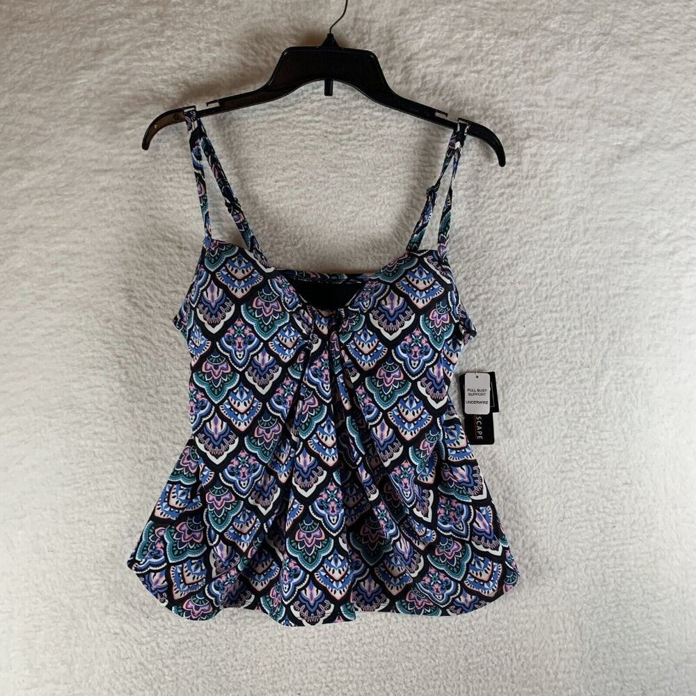 Island Escape Underwire Tankini Top Women's 8‎ Black Scorpio Printed Sweetheart